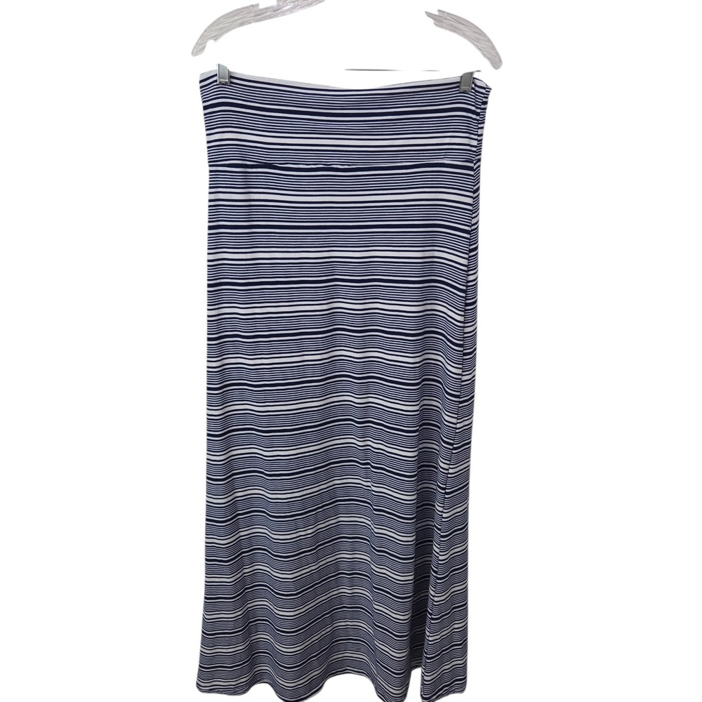 Hot Kiss Blue White Striped Maxi Skirt Women L/XL Stretch Pull On Casual Coastal